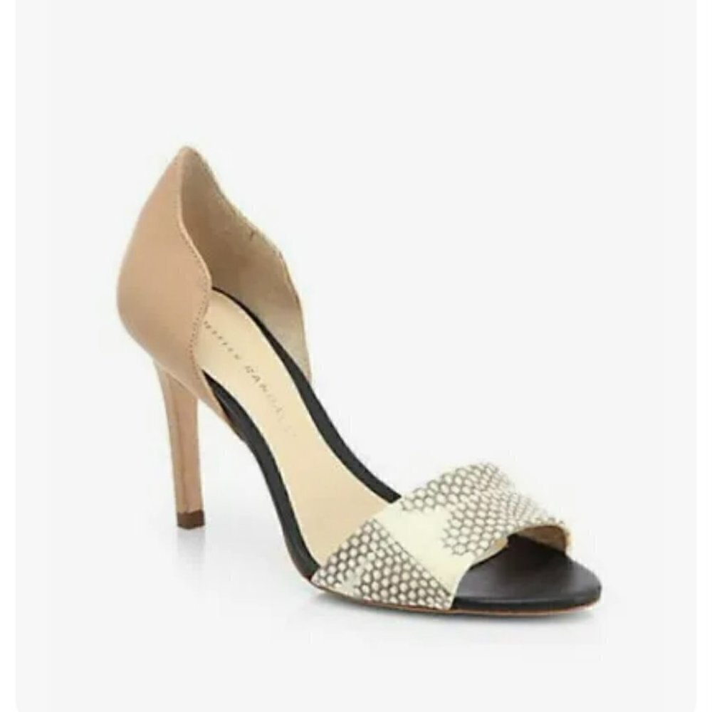 Loeffler Randall Charlotte d'Orsay Snakeskin Buff Heels Size‎ 8.5
